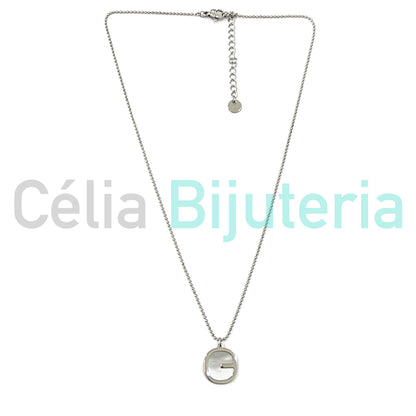 Steel Bead Necklace with Mother-of-Pearl Medal