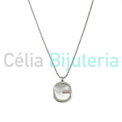 Steel Bead Necklace with Mother-of-Pearl Medal