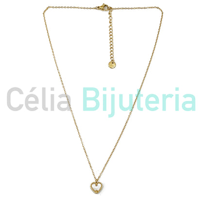 Steel Necklace with Medal Spacer - Heart with Mother-of-Pearl (front and back)