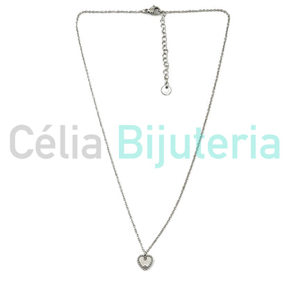 Steel Necklace with Medal Spacer - Heart with Mother-of-Pearl (front and back)