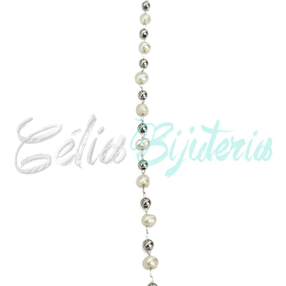 Colar de Aço com Bolas de Aço e Pérolas de Água Doce