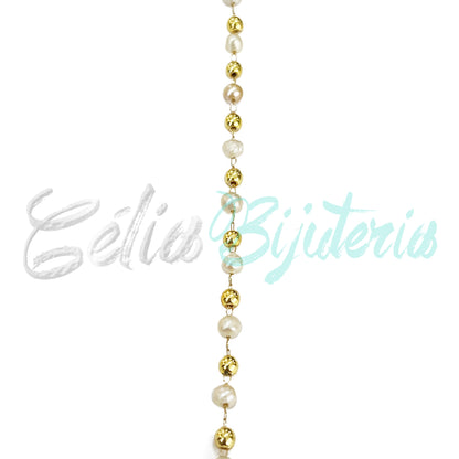 Colar de Aço com Bolas de Aço e Pérolas de Água Doce