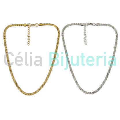 Colar de Aço Simples - Malha Trabalhada 4mm