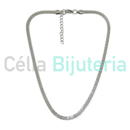 Colar de Aço Simples - Malha Trabalhada 4mm