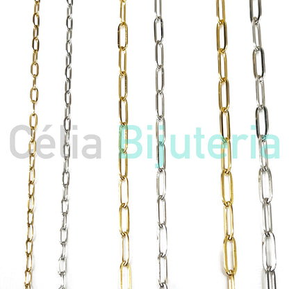 Colar de Aço Simples - Elos Retangulares Achatados