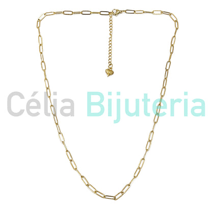 Colar de Aço Simples - Elos Retangulares Achatados