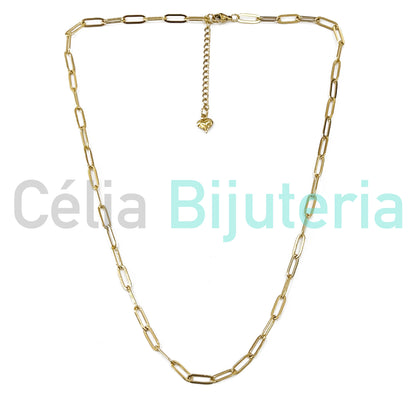 Colar de Aço Simples - Elos Retangulares Achatados