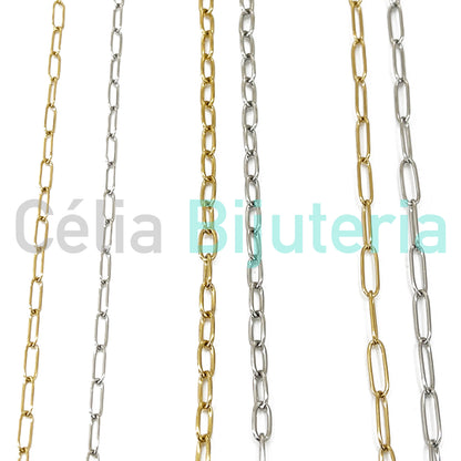 Colar de Aço Simples - Elos Retangulares Redondos