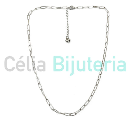 Colar de Aço Simples - Elos Retangulares Redondos