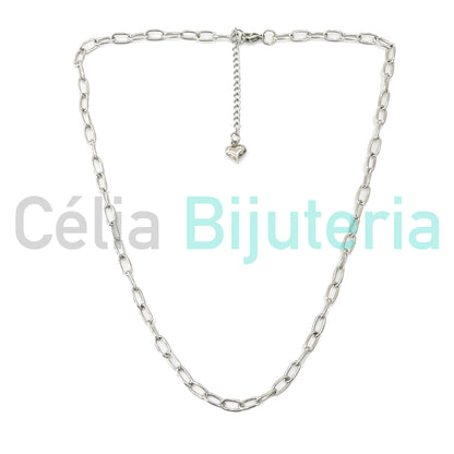 Colar de Aço Simples - Elos Retangulares Redondos