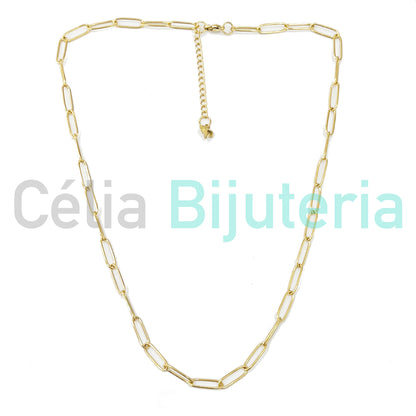 Colar de Aço Simples - Elos Retangulares Redondos