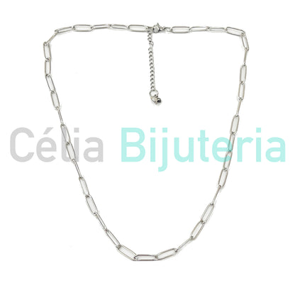 Colar de Aço Simples - Elos Retangulares Redondos