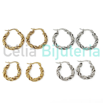 Pendientes de aro de acero - detalles retorcidos