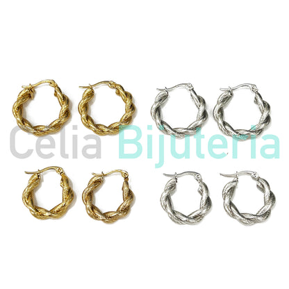 Pendientes de aro de acero - detalles retorcidos