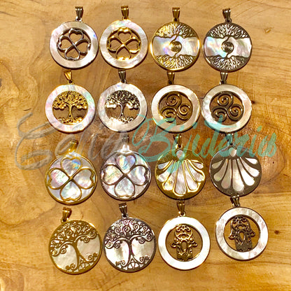 Medalha/Colar de Aço com Madrepérola - trevo