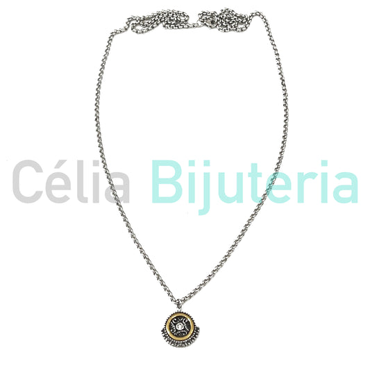 Steel Necklace with Two-Tone Medal