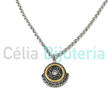 Steel Necklace with Two-Tone Medal