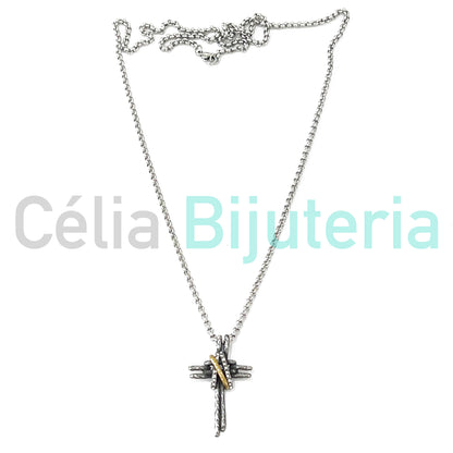 Steel Necklace with Dual-Tone Medal - Cross