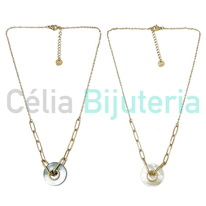 Steel Necklace - Mother-of-Pearl Disc