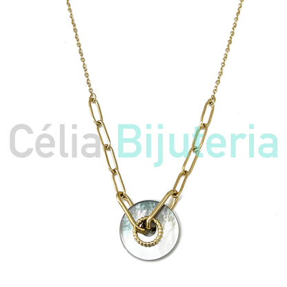 Steel Necklace - Mother-of-Pearl Disc