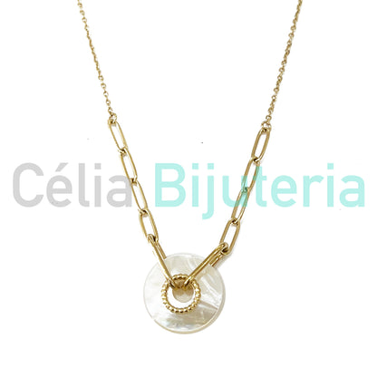 Steel Necklace - Mother-of-Pearl Disc