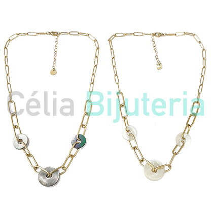 Steel Necklace - Mother-of-Pearl Discs