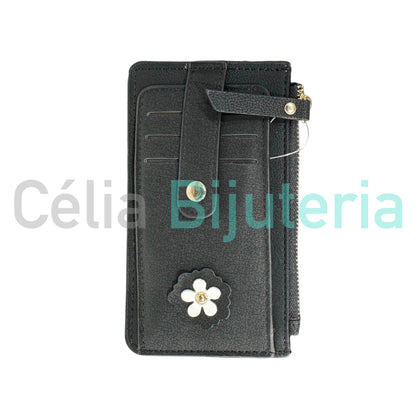 聚氨酯皮革钱包 - 白花（竖款）