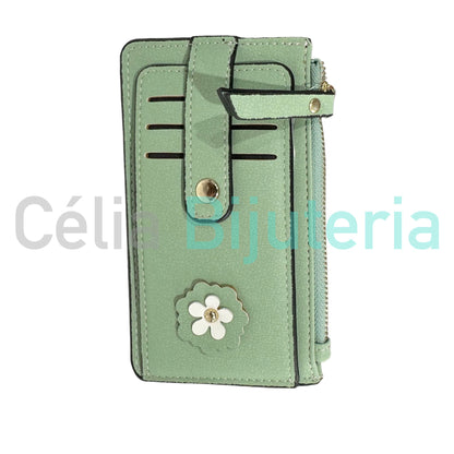 聚氨酯皮革钱包 - 白花（竖款）