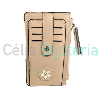 聚氨酯皮革钱包 - 白花（竖款）