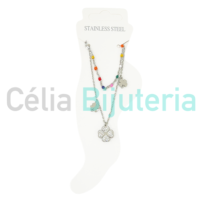 Tornozeleira de Aço Dupla com trevos - MAIS CORES DISPONIVEIS