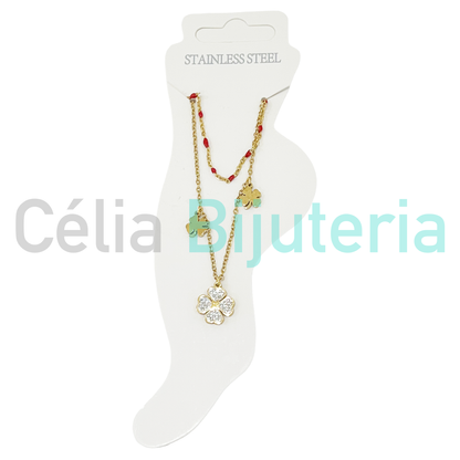 Tornozeleira de Aço Dupla com trevos - MAIS CORES DISPONIVEIS