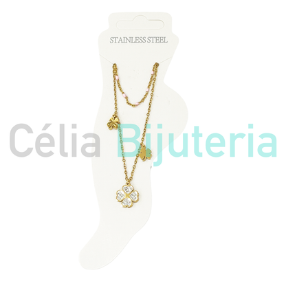 Tornozeleira de Aço Dupla com trevos - MAIS CORES DISPONIVEIS