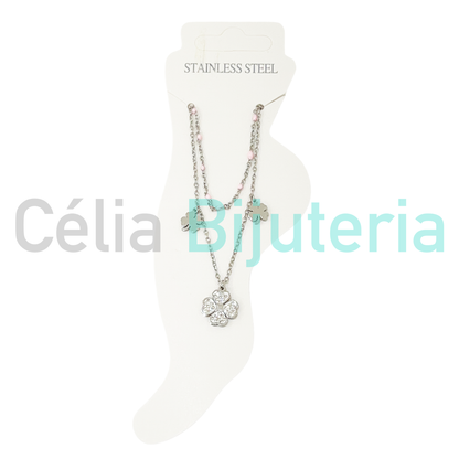 Tornozeleira de Aço Dupla com trevos - MAIS CORES DISPONIVEIS