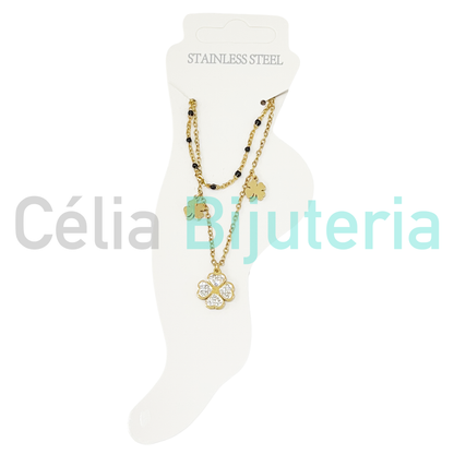 Tornozeleira de Aço Dupla com trevos - MAIS CORES DISPONIVEIS