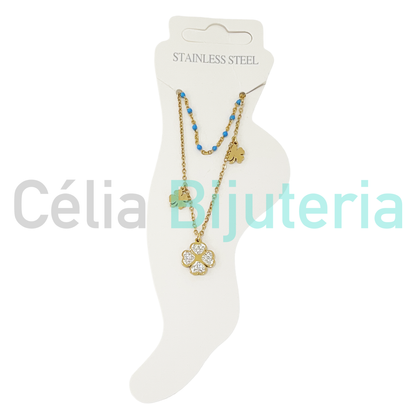 Tornozeleira de Aço Dupla com trevos - MAIS CORES DISPONIVEIS