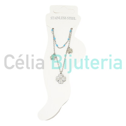 Tornozeleira de Aço Dupla com trevos - MAIS CORES DISPONIVEIS