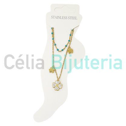 Tornozeleira de Aço Dupla com trevos - MAIS CORES DISPONIVEIS