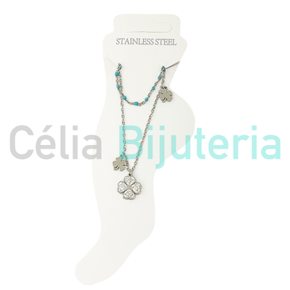 Tornozeleira de Aço Dupla com trevos - MAIS CORES DISPONIVEIS