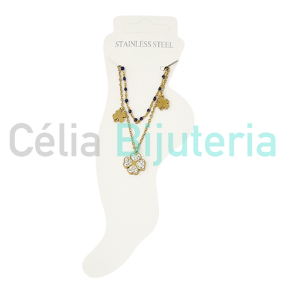 Tornozeleira de Aço Dupla com trevos - MAIS CORES DISPONIVEIS