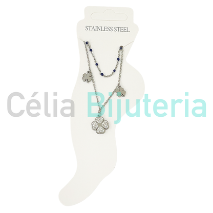 Tornozeleira de Aço Dupla com trevos - MAIS CORES DISPONIVEIS