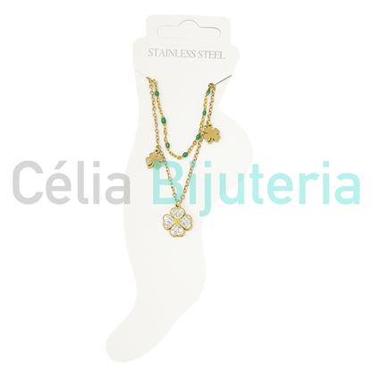 Tornozeleira de Aço Dupla com trevos - MAIS CORES DISPONIVEIS