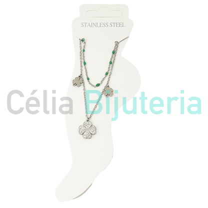 Tornozeleira de Aço Dupla com trevos - MAIS CORES DISPONIVEIS