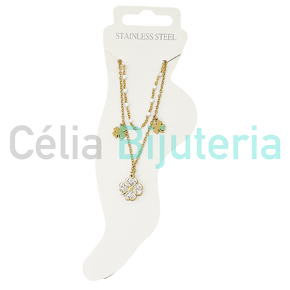 Tornozeleira de Aço Dupla com trevos - MAIS CORES DISPONIVEIS