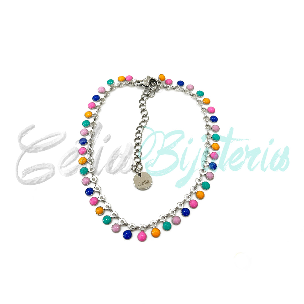 Collar/Pulsera de Acero con Lunares de Colores