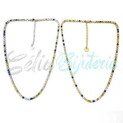 Colar de Aço com Brilhantes (Zirconias Coloridas)