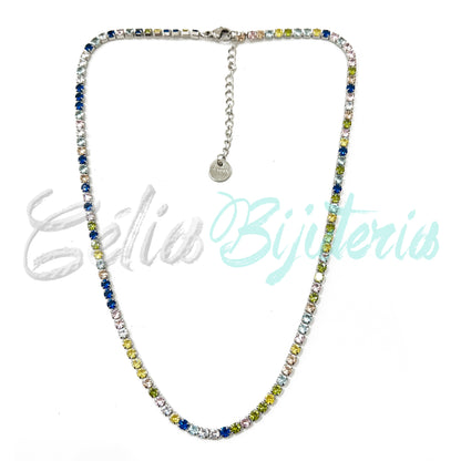 Colar de Aço com Brilhantes (Zirconias Coloridas)