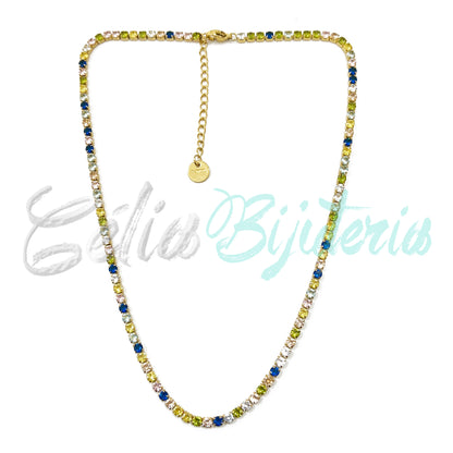 Colar de Aço com Brilhantes (Zirconias Coloridas)