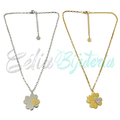 Colar de Aço com Trevo e Brilhante