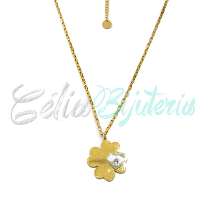 Colar de Aço com Trevo e Brilhante