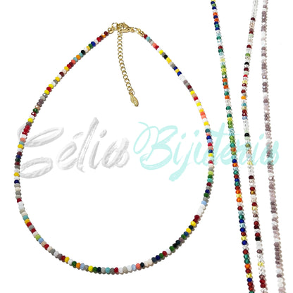 Colar de Aço com Cristais Facetados